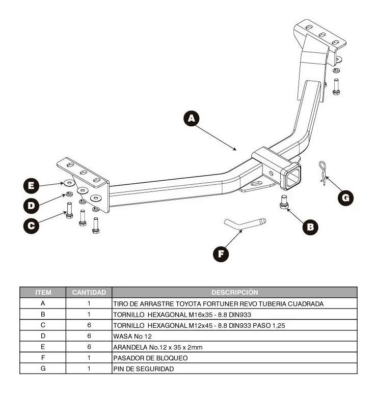 Tiro De Arrastre Defénder Toyota Fortuner Revo - Panzer